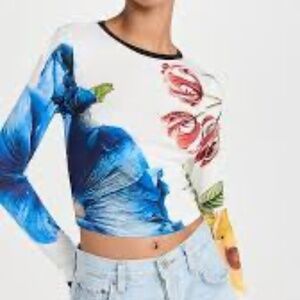 Alice + Olivia Delaina Long Sleeve Floral Crop Top Size Medium